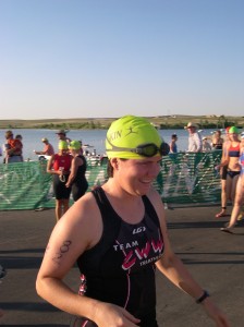 Mari at an early triathlon, before the mantras about boats worked