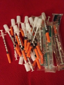 Before wearing an insulin pump, I gave myself shots 5 to 8 times a day. I always carry needles and a bottle of insulin in my purse, in case my pump fails. 