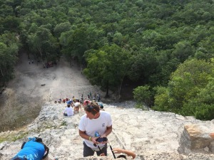That person in the blue shirt in the left corner, that's me! This is at Coba.