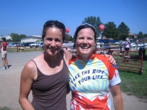 My sister and I at the Tour de Cure Colorado in 2007. I'm wearing the first Red Rider jersey!