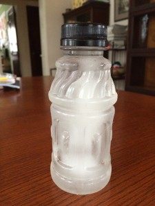 Frozen water in a bottle to roll under my heel and foot.