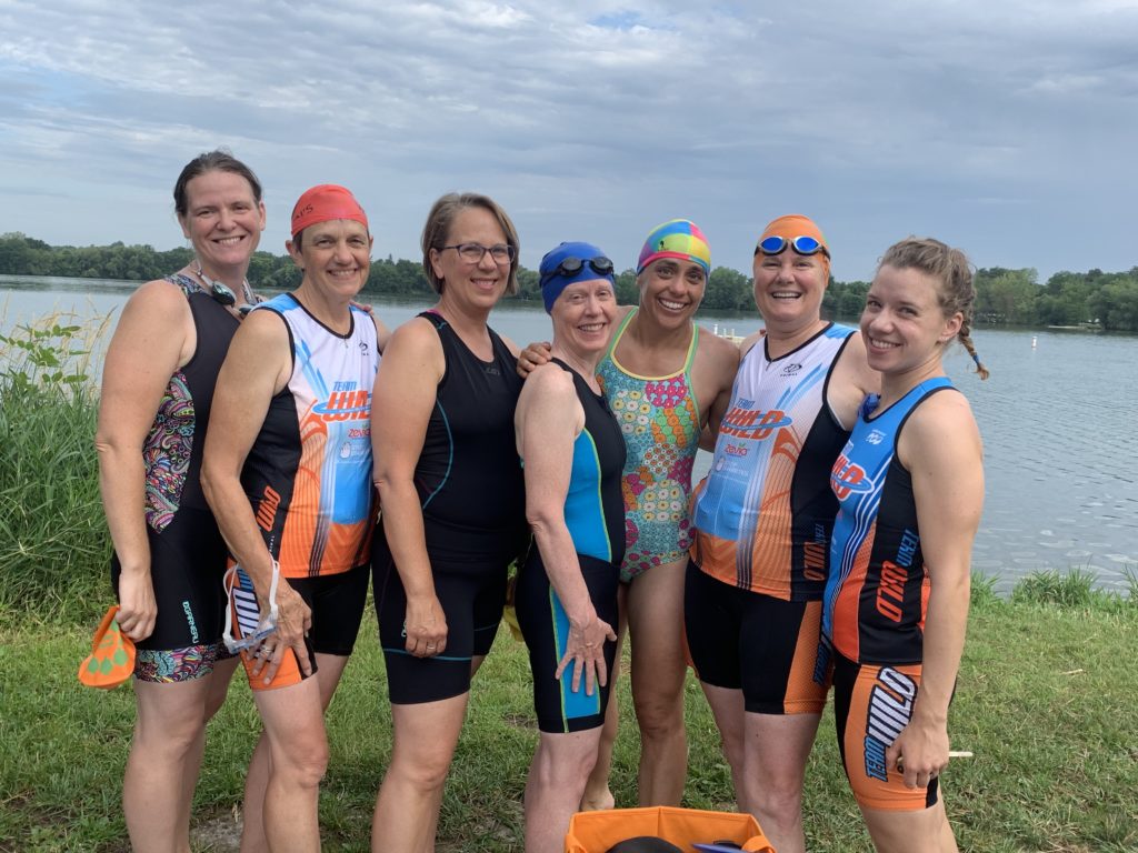 Seven of us who did the rehearsal triathlon on August 4, 2019